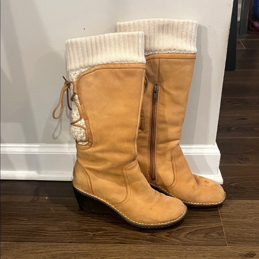 UGG Tan Winter Boots with Knit Cuff
